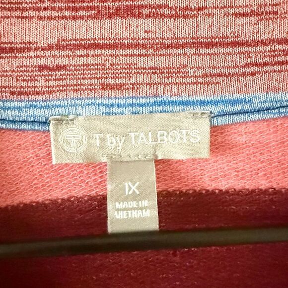 T by Talbots Zip Mockneck Long Sleeve Cotton Blend Pullover in Multi Stripe - 1X - Picture 5 of 7